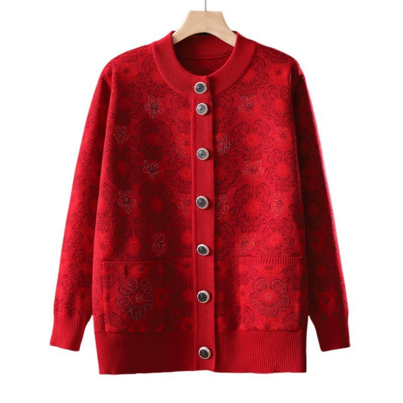 Autumn and winter fashion knitted jacket mother plush thickened sweater medium fashion cardigan top women