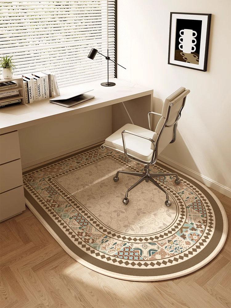 Vintage Floral Curved Carpet Waterproof Study Room Gaming Room Floor Mat Cloakroom Foot Cushion Home Decoration