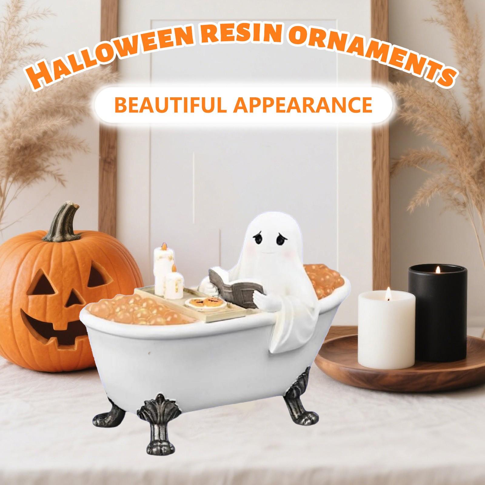 

Ghosts Resin Ornament For Reading In Halloween Bathtub One Size