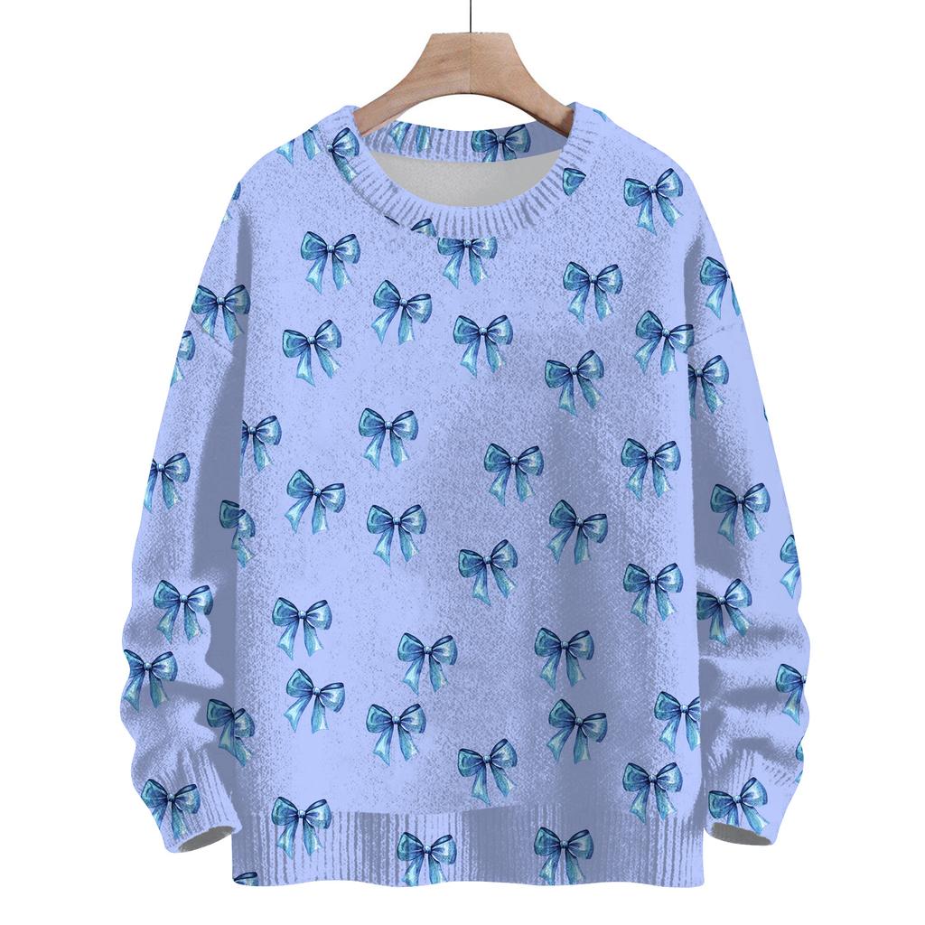 Women's Casual Long Sleeve Bow Woolen Sweatshirt Fall  Vacation Long Sleeve Pullover