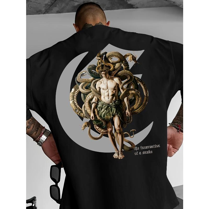 European sizes Men's Oversized Streetwear T-Shirt Compatible for with Abstract Face Print - Summer Loose Fit Round Neck Casual Tee