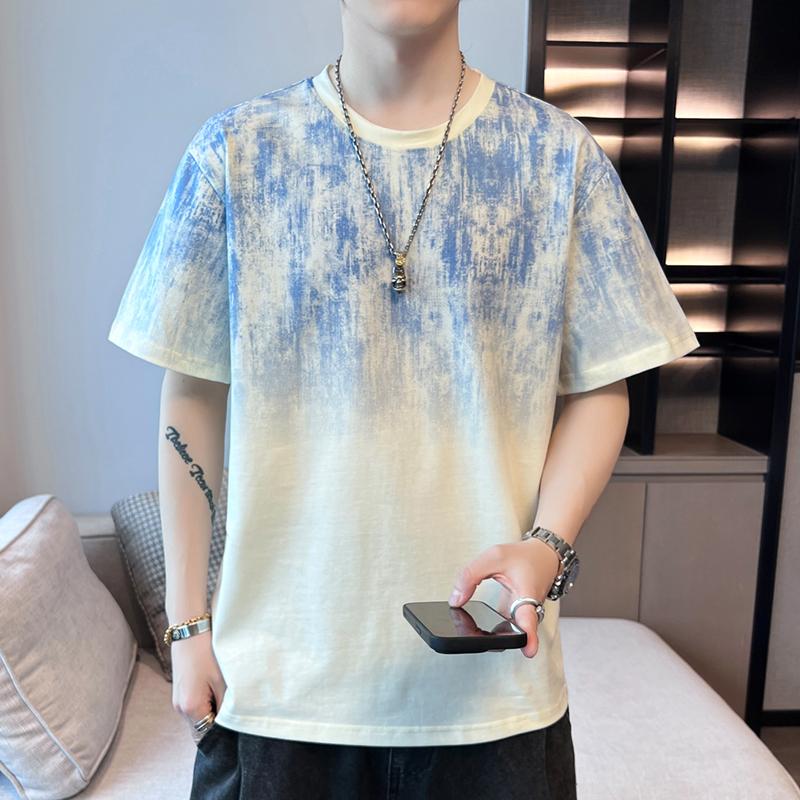 Summer Round Neck Loose Casual Short Sleeve Cotton T-shirt Men Fashion Pullover Tee Top