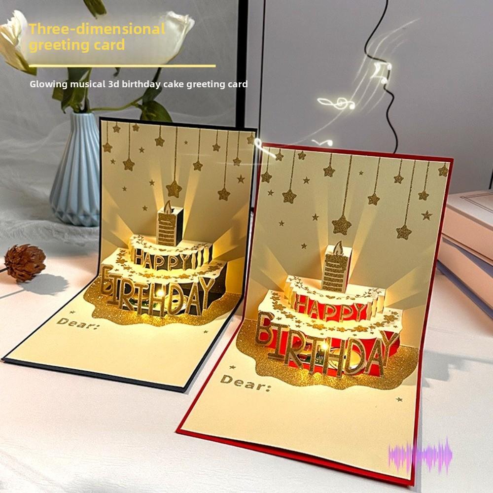 Folding Type Birthday Card 3D Light Greeting Cards New Gift Message Cards  Birthday Party Supplies
