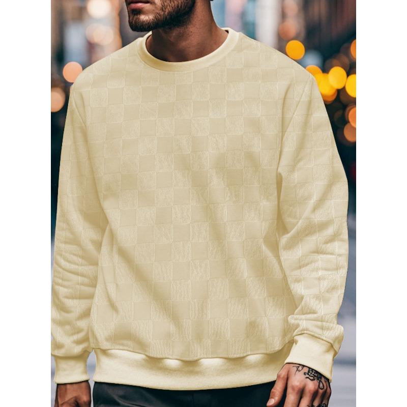 

Модный тренд Мужской свободный махровый свитер с длинным рукавом и оригинальным вырезом, вышивка «шахматная клетка» XXXL хаки