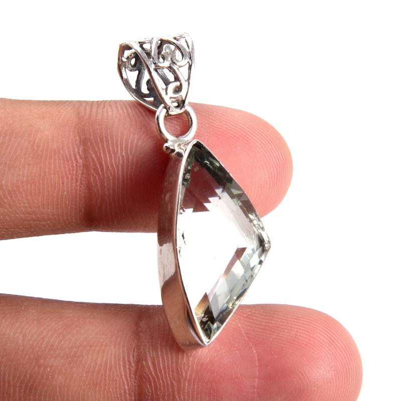 Natural Green Amethyst Gemstone 925 Solid Sterling Silver Gift Pendant 1.4" B5W41