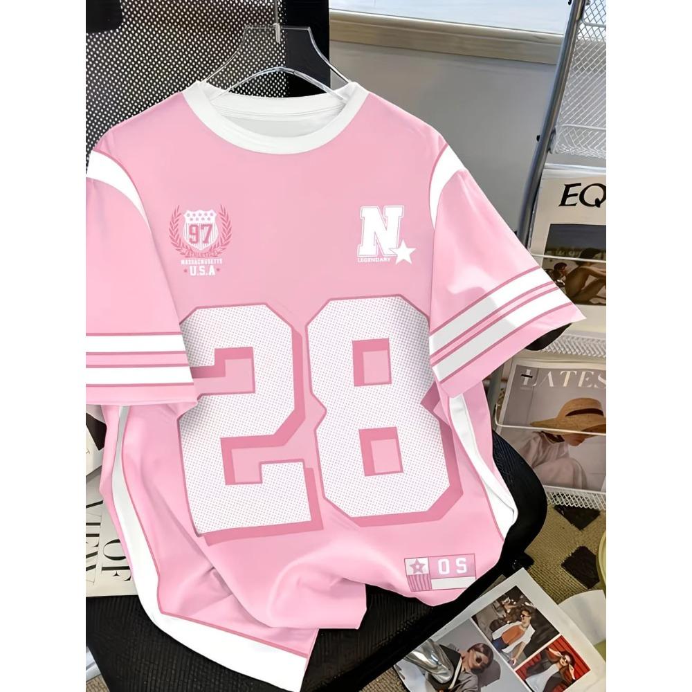 2026 Summer Children's Number Digital Print Pattern Sports American Style Top Round Neck Short Sleeve Cute T-Shirt Girls Clothes