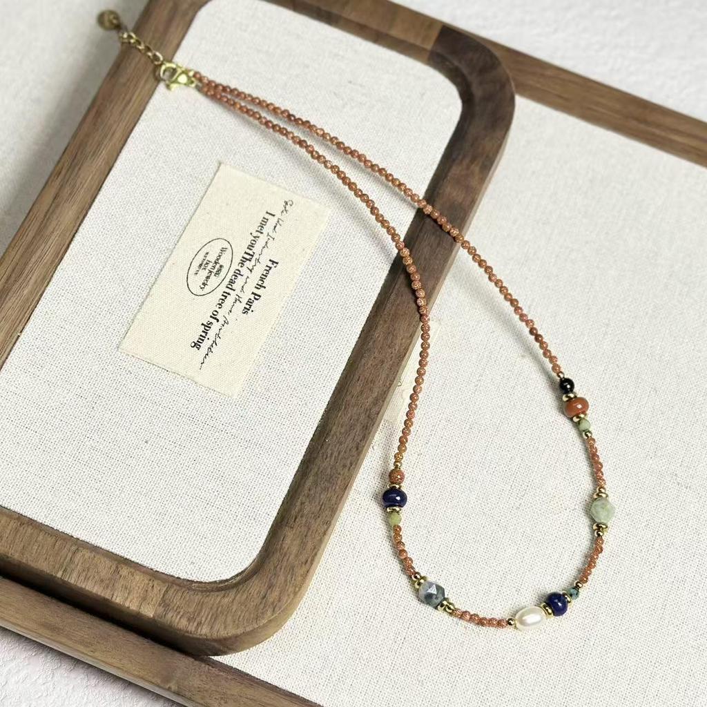 Retro Beaded Necklace with Egg Yolk Stone, Freshwater Pearl, and Clavicle Chain in Ethnic Style