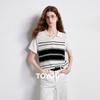 Women's Striped Faux Two-Piece Lyocell Knit Polo Shirt