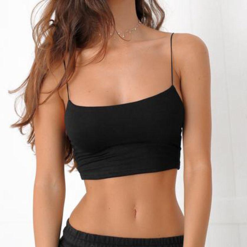 Spaghetti Strap Camis Solid Color Crop Tops Women U Neck  Tank Top Backless Camisole Fashion Casual Tube Female Sleeveless