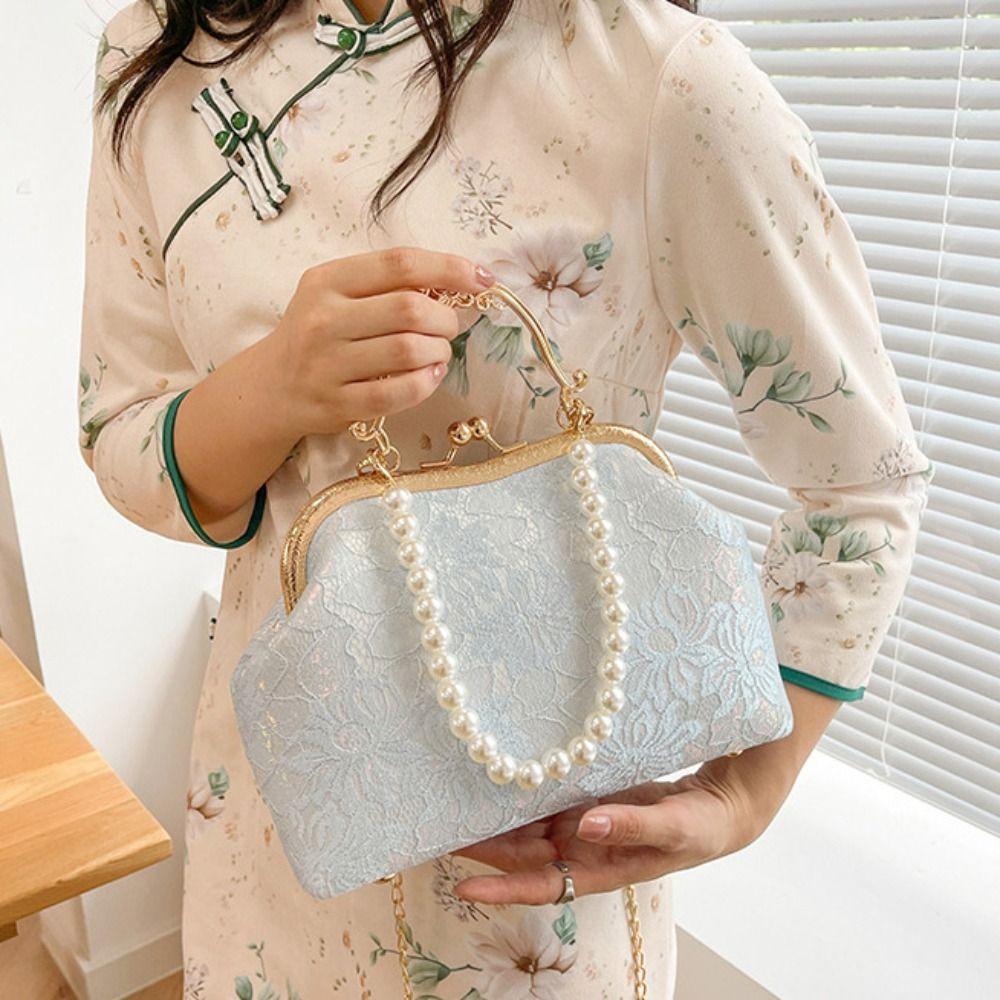 

Sweet Ladies Evening Bags Pearl Hanfu Shell Bag Retro Clutch Bag Women Style1