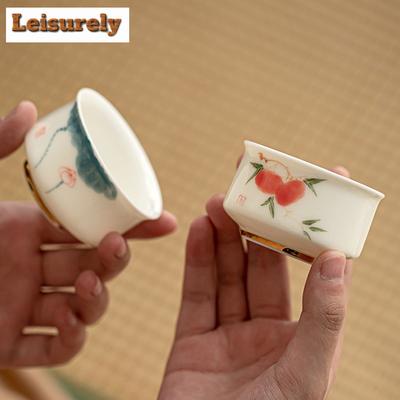60 ml handbemalte Lotus-Teetasse, handgefertigt, weißes Porzellan, Meistertasse, verbrühungshemmend, Te Abowl-Verkostungsset, Tassenset, Teegeschirr, Trinken