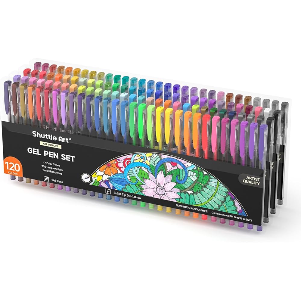 

Shuttle Art Gel Pen Set 120 Colors Water-Based Ink Lightfast Waterproof for Adult Coloring Sketching Drawing with Transparent Case