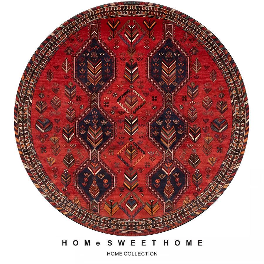 Ethnic Round Carpet: Non-slip, Wear-resistant Crystal Velvet Bedside Rug for Cool Comfort