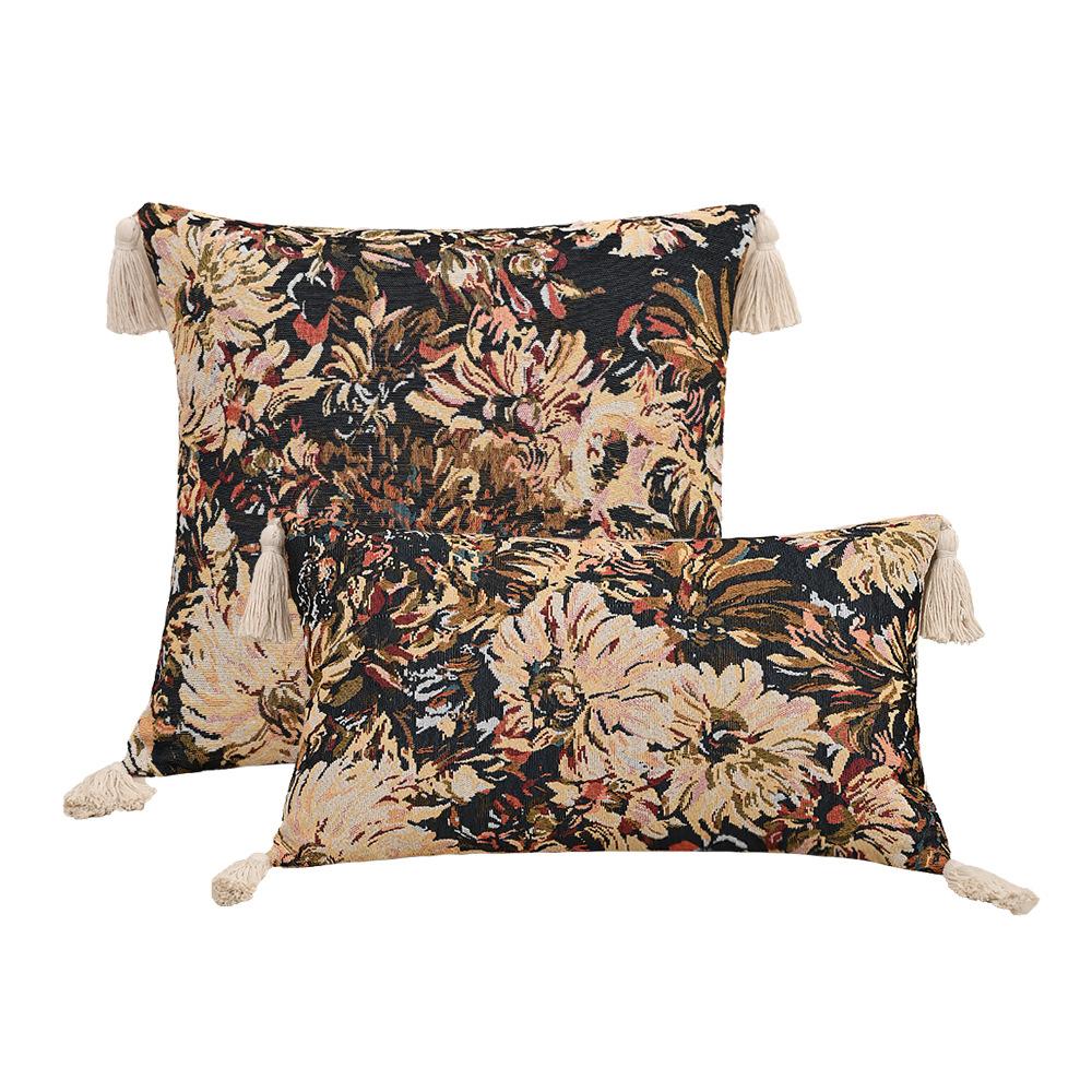 Retro European Style Cotton Linen Flower Cushion Pillowcase Living Room Sofa Backrest High Precision Jacquard Cushion Cover