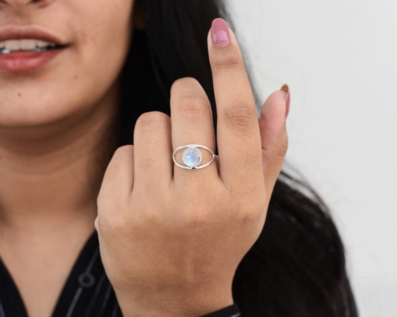 Solid 925 Sterling Silver Handmade Designer Moonstone Round Gemstone Statement Ring Unisex Gift Jewelry