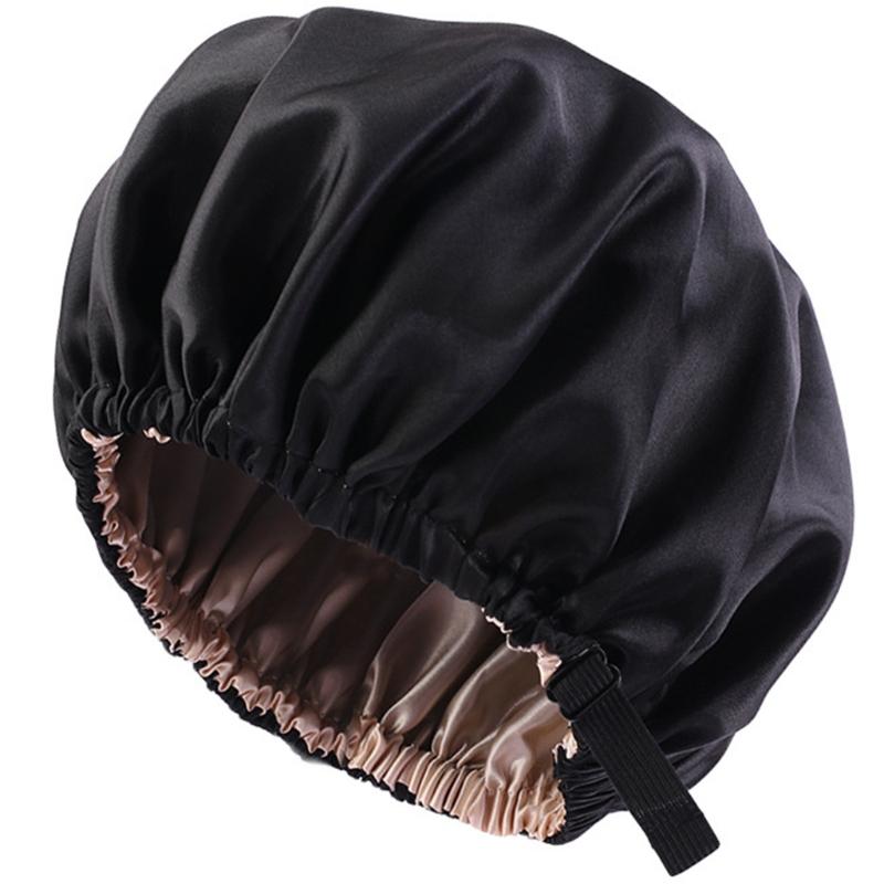 Satin Bonnet Beanie Hat Double Layers Satin Dome Cap for Head Wrap Cover with Neat Stitches Invisible Elastic Band