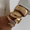 IngeSight.Z Exaggerated Irregular Heavy Metal Wide Bangle for Women Personality Trend Leaves Opening Bracelet Punk Party Jewelry