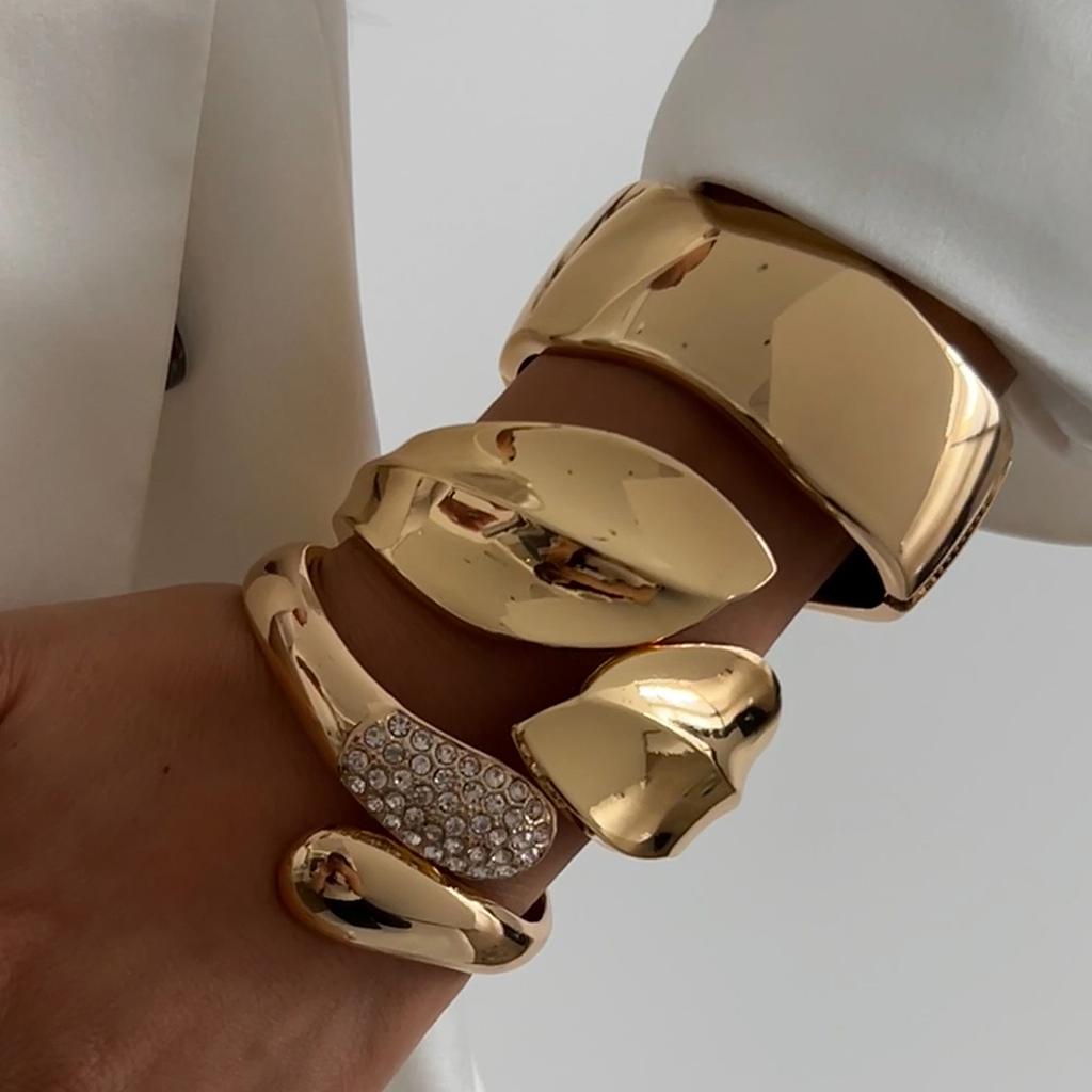 IngeSight.Z Exaggerated Irregular Heavy Metal Wide Bangle for Women Personality Trend Leaves Opening Bracelet Punk Party Jewelry