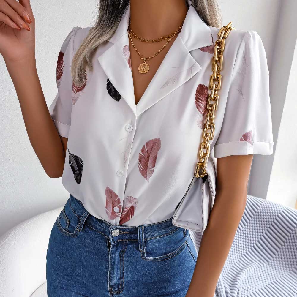 

Женская повседневная рубашка с коротким рукавом и принтом с надрезом XL белый