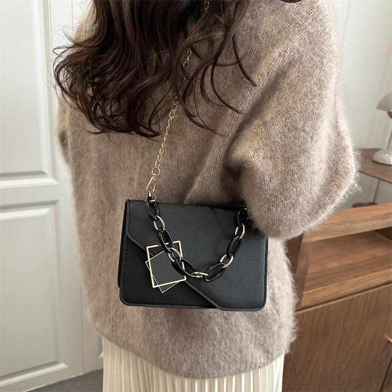 Solid Color Women's Shoulder Small Square Bag Trendy Street Temperament Messenger Bag Trendy Chain Only Beautiful Women Bag