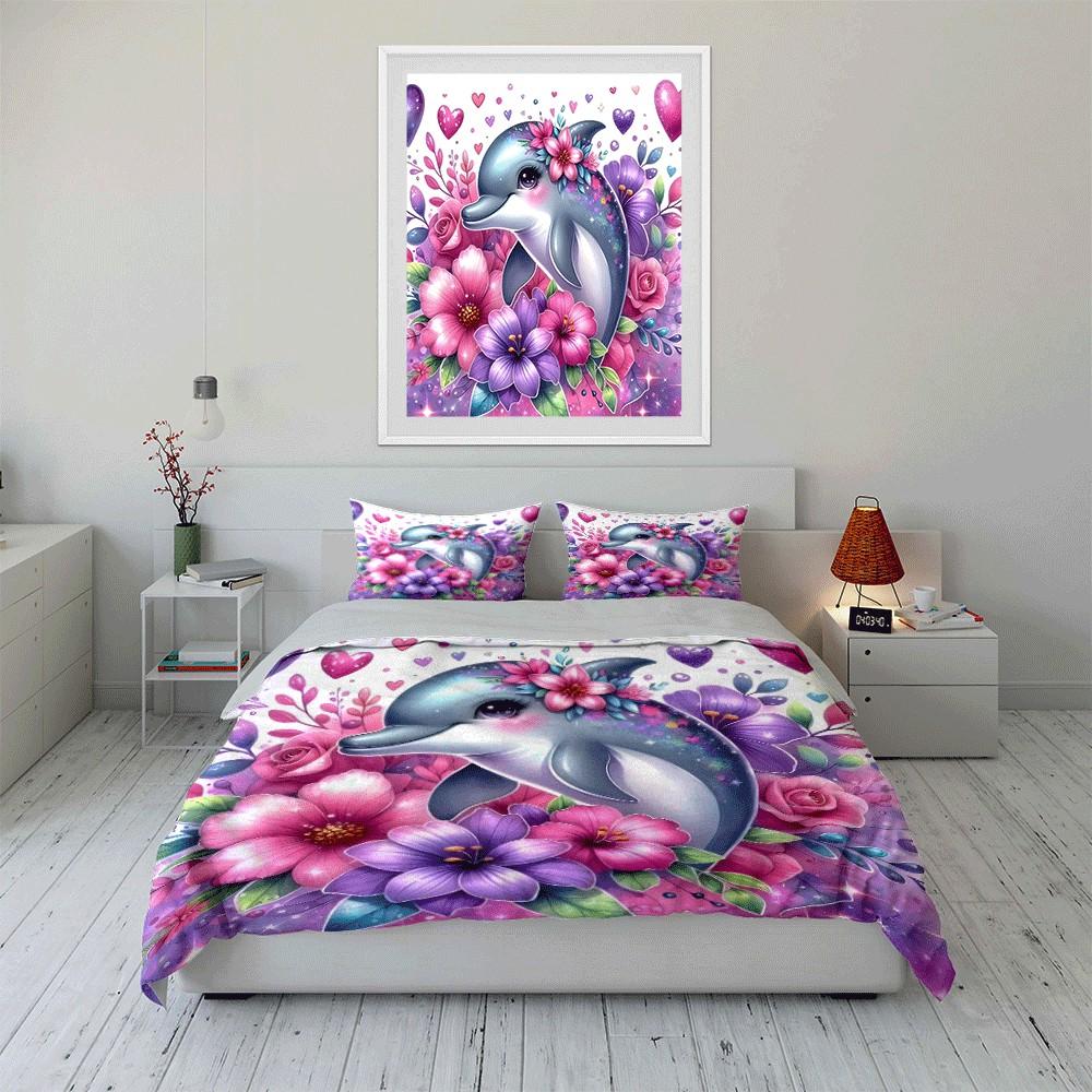 Dolphin Floral Set For Decor Exquisite Three-Piece Bedding Set Gift For Kids And Adults