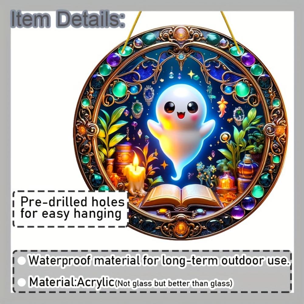 Halloween Acrylic Flat 2D Decoration with Cartoons, Witch Hats and Colorful Flower Pendants - Gifts for Family , for Homes, Gardens and Courtyards