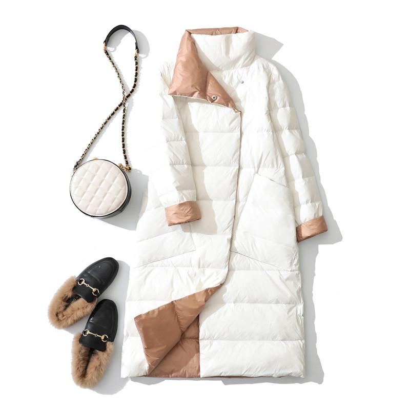 Wear down jackets on both sides, new women's slim fit, white duck down, thin medium and long styles, and long for knee winter.