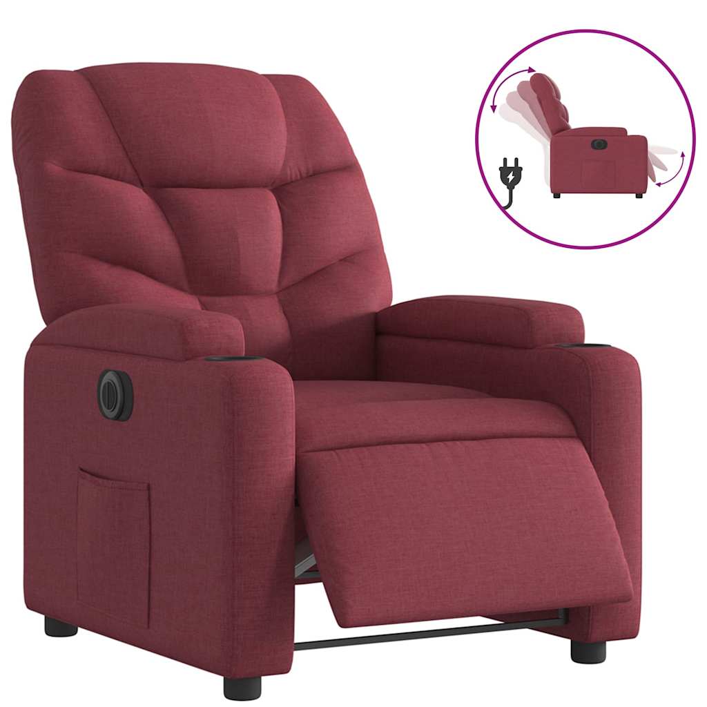 Electric Recliner Chair Wine Red Fabric