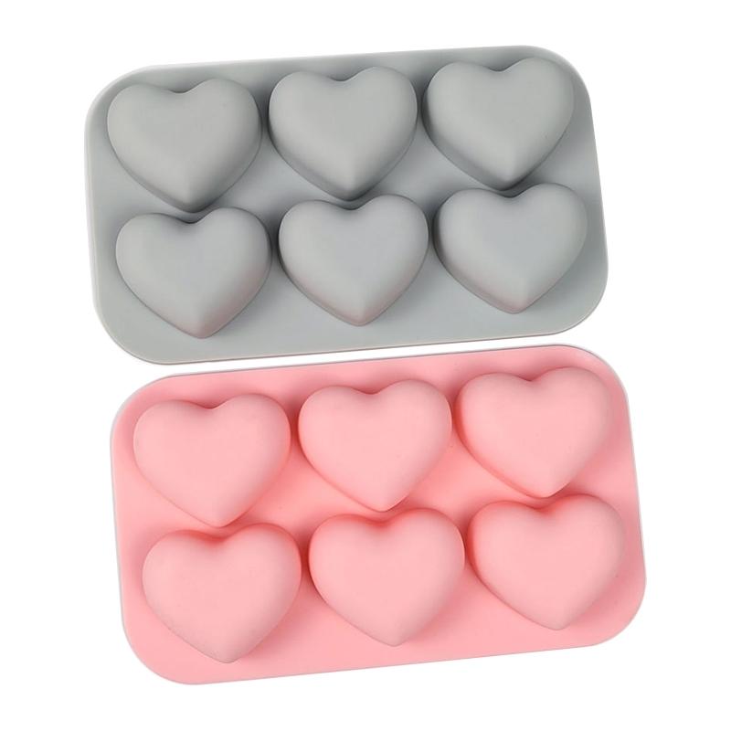 6 Holes Silicone Chocolate Molds Heart Shape Non-Stick Kitchen Baking Pans Fondants Molds for Making Candy Jelly Muffins
