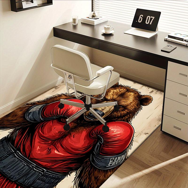 Boxing Bear Chair Mat Office Carpet for Home Decor, Oversized Rug for Sofa and Bedroom, Gift Idea for Office Enthusiasts