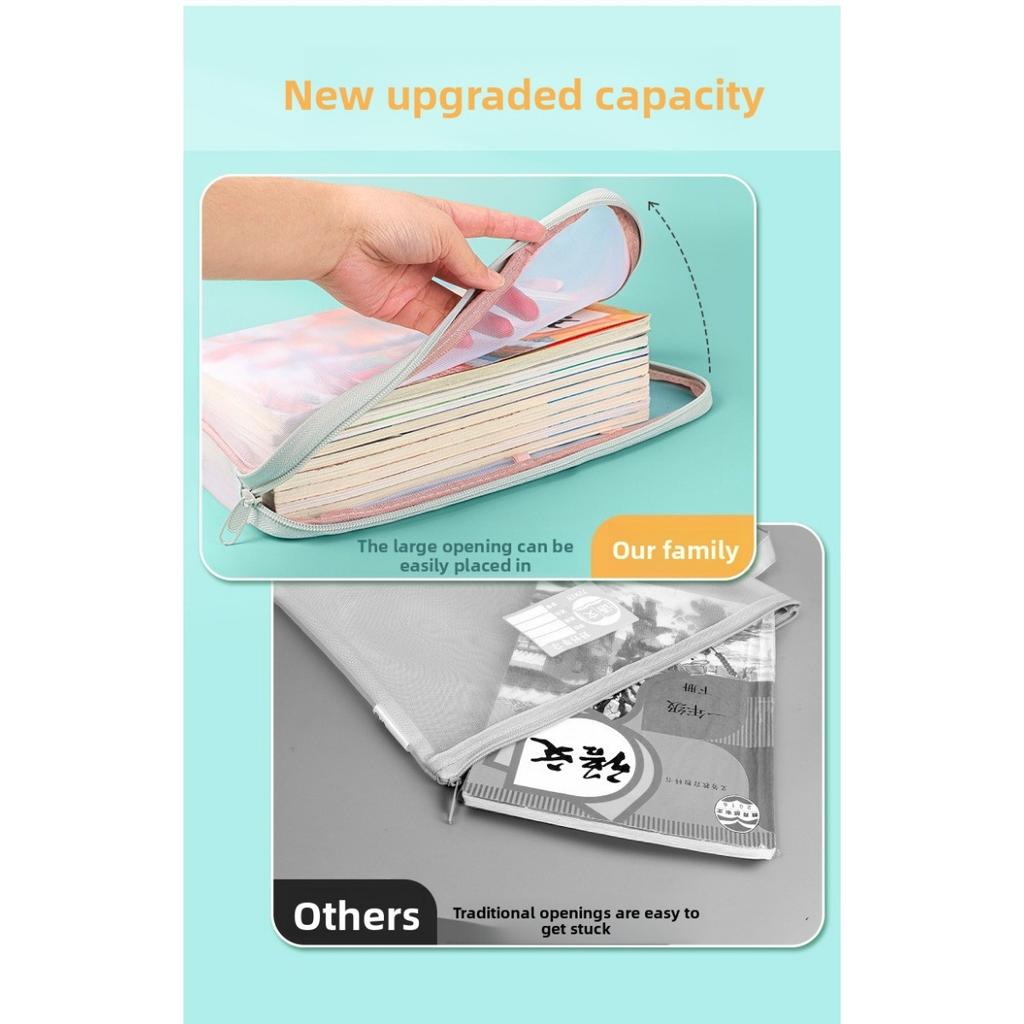 1 A4 Zipová taška na dokumenty - Odolná nylonová úložná taška na spisy, Průhledná úložná taška na zkušební papíry, knihy a kancelářské potřeby s uchem