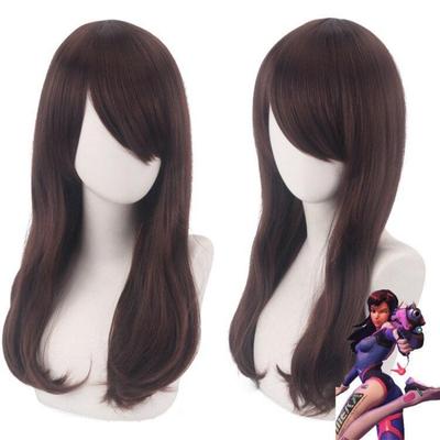 Anime Spiel Ow D.va Cosplay Perücke 0verwatch Braun 70CM Lange Gerade Hitzebeständige Faser Haar Perücke Anime Cowtume Spielen Perücke
