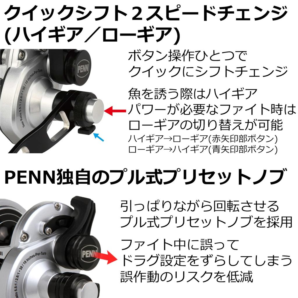 penn Fathom II Narrow Spool Offshore Durable and 2-Speed 40NLD2-L Reel, Heavy-Duty