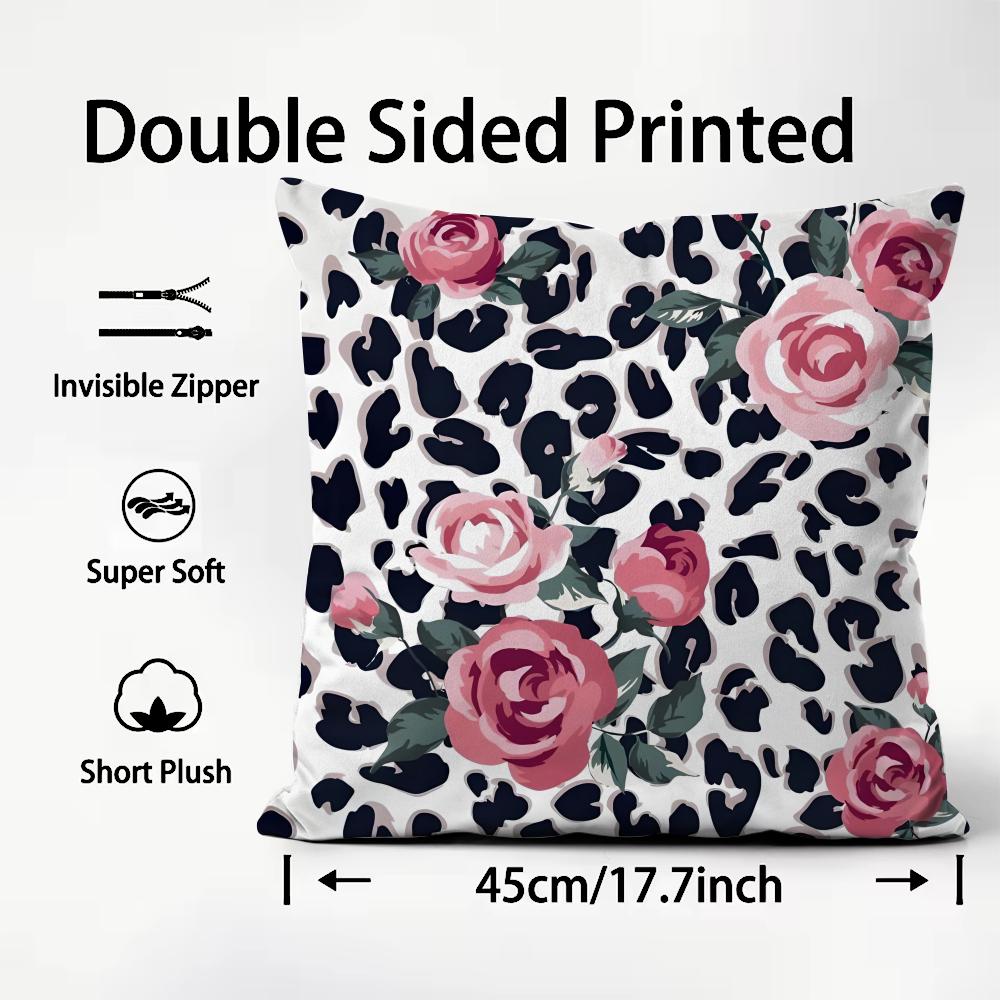 Pink Leopard Fashion Cushion Cover Plush Fabric Soft DoubleSided Printed Sofa Warm Winter Home Child Gift Pillow Case