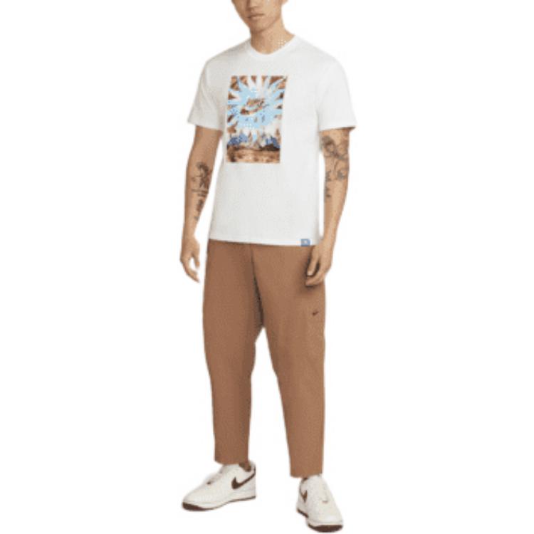 Nike Landscape Logo Print Crew Neck Casual Short Sleeve T-Shirt Men Tops White DQ1020-100