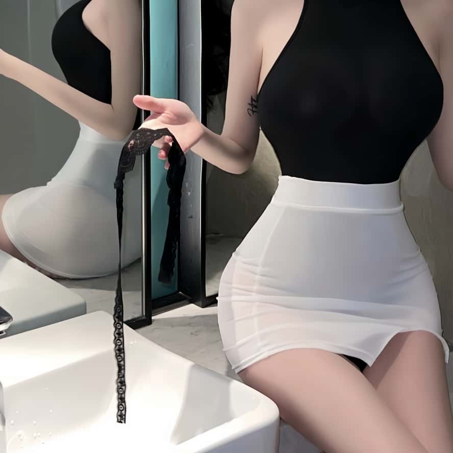 Sexy Solid Color Black Ultra Thin See Through Mini Short Skirts High Waist Bodycon Wrap Hips Skirt for Woman Fashion Club Wear