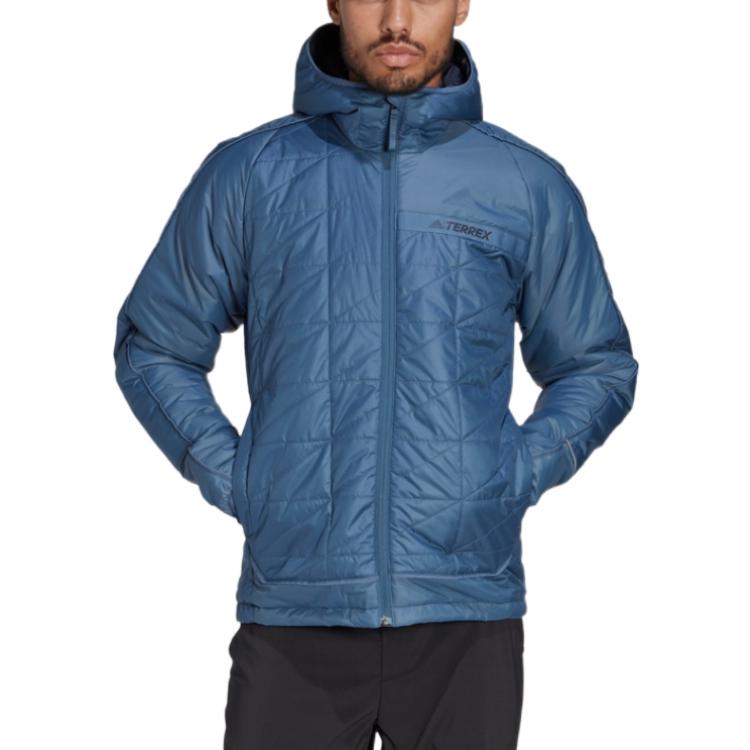 Adidas Solid Color Logo Print Zipper Hooded Long Sleeve Cotton Jacket Men jackets Blue HF0832 S