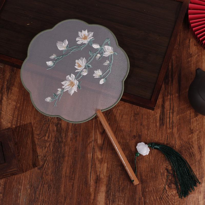 Chinese Double-Sided Embroidered Round Fan for Hanfu or Qipao Dance Performances
