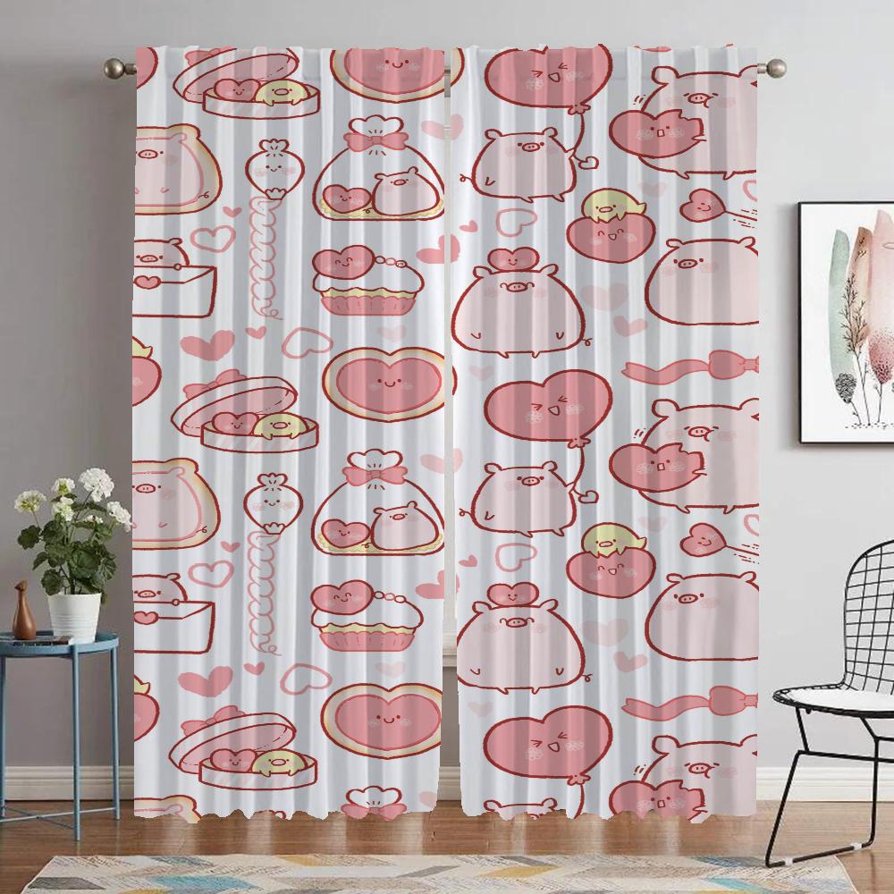 Rosa Schwein Vorhänge Kinderzimmer Halloween Dekoration Fenstervorhang für Zimmer 2 Paneele Heim Innenvorhänge Jalousien Raumteiler Wohnzimmer