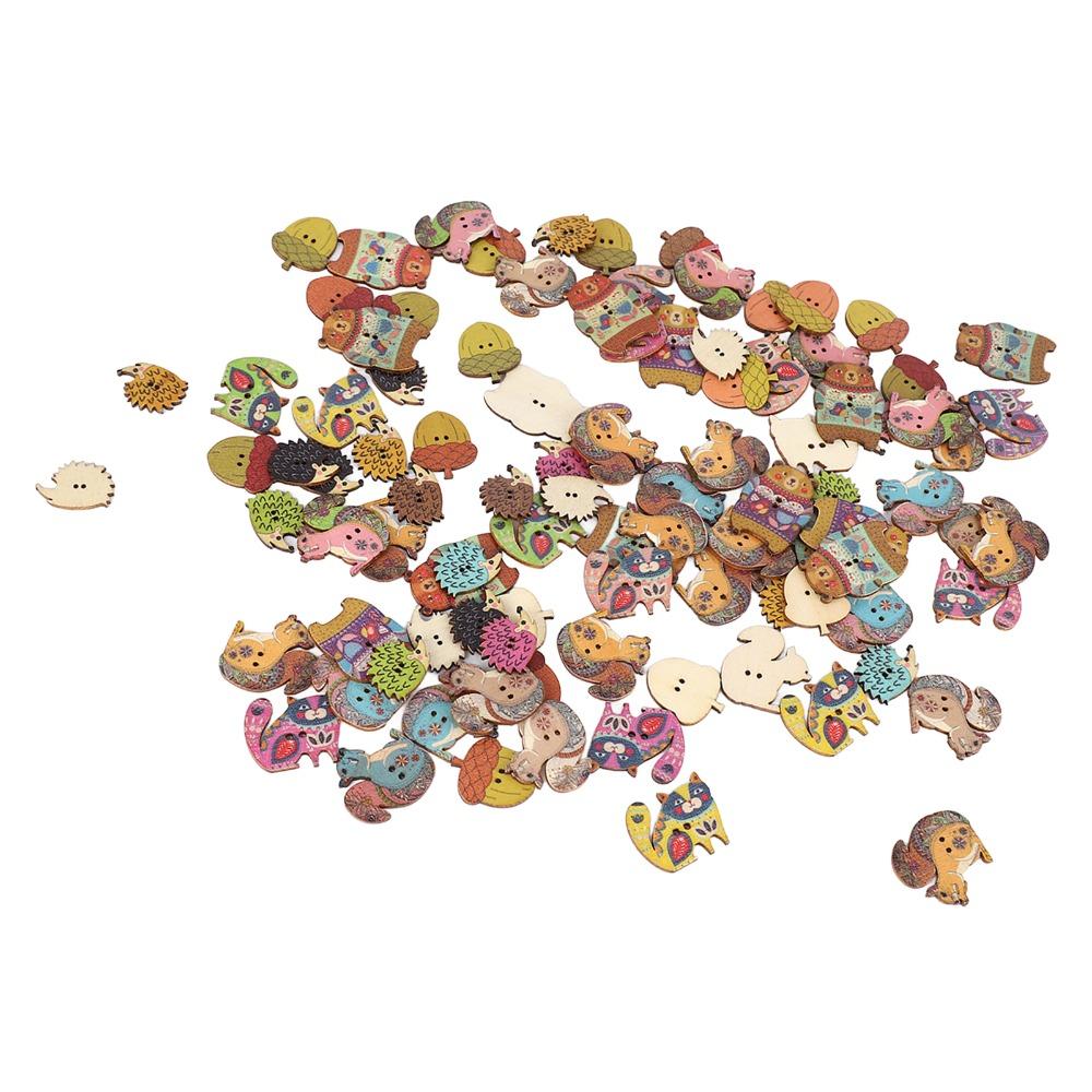 100pcs Assorted Colors Wood Buttons 1.18in Long Animal Buttons Craft Buttons DIY Decoration