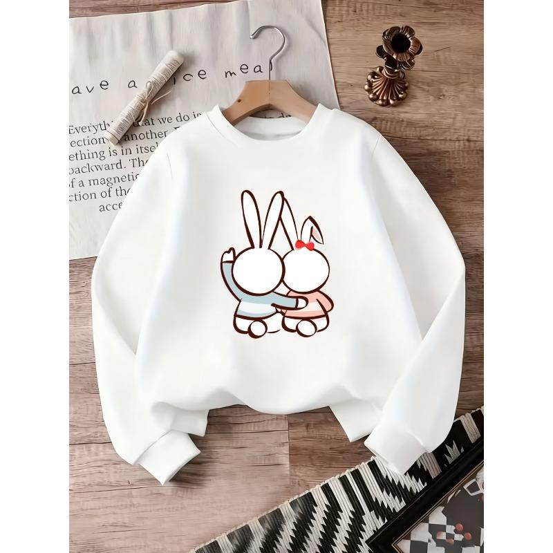 European sizes Cute Print Pattern Kids Hoodie | Thin, Comfortable, Crew Neck, Long Sleeve, Suitable For Outdoor Wear In 110 белый