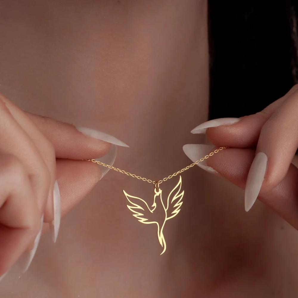 Stainless Steel Hollow Phoenix Necklaces & Pendants Gold Plated Sacred Bird Necklace For Women Jewelry Gifts