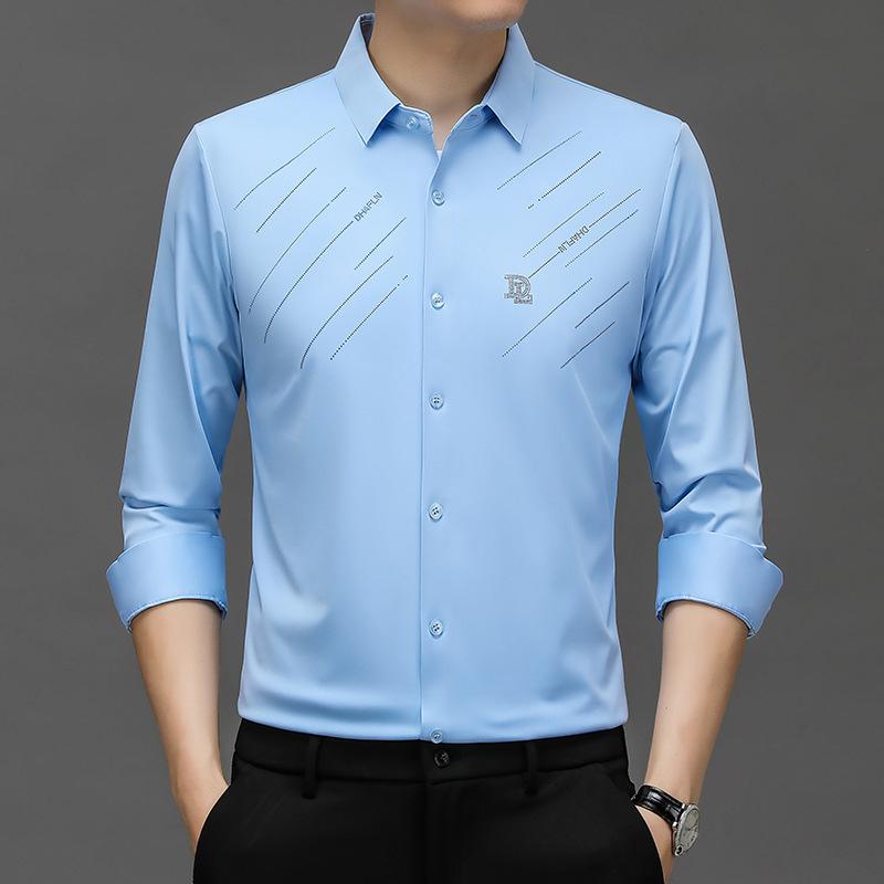 Spring and Autumn New Men's Long-sleeved Shirts for Young and Middle-aged Men with Lapel Seamless Fashion Casual Long-sleeved Shirt Tops