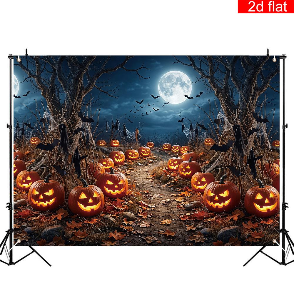 2D Flat Banner, 1 Piece, Halloween-themed Banner Background, Polyester, Pumpkin Lanternzyc