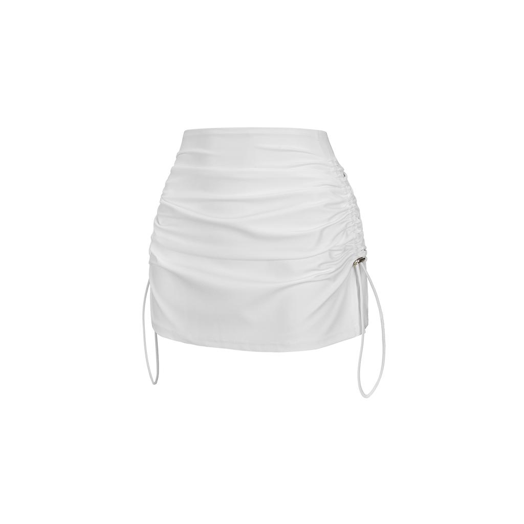 WANNABEZFIT Demi Hip-Correcting Custom Layered Shirred Cover-Up Skirt Off-White