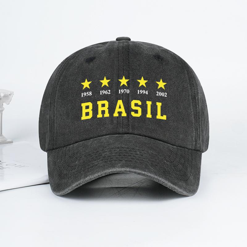 Brazil 5 Stars Champions 1958-2002 Baseball Cap For Men Women Washed Cotton Adjustable Dad Hat Brazil Football Fan Gift Sun Cap