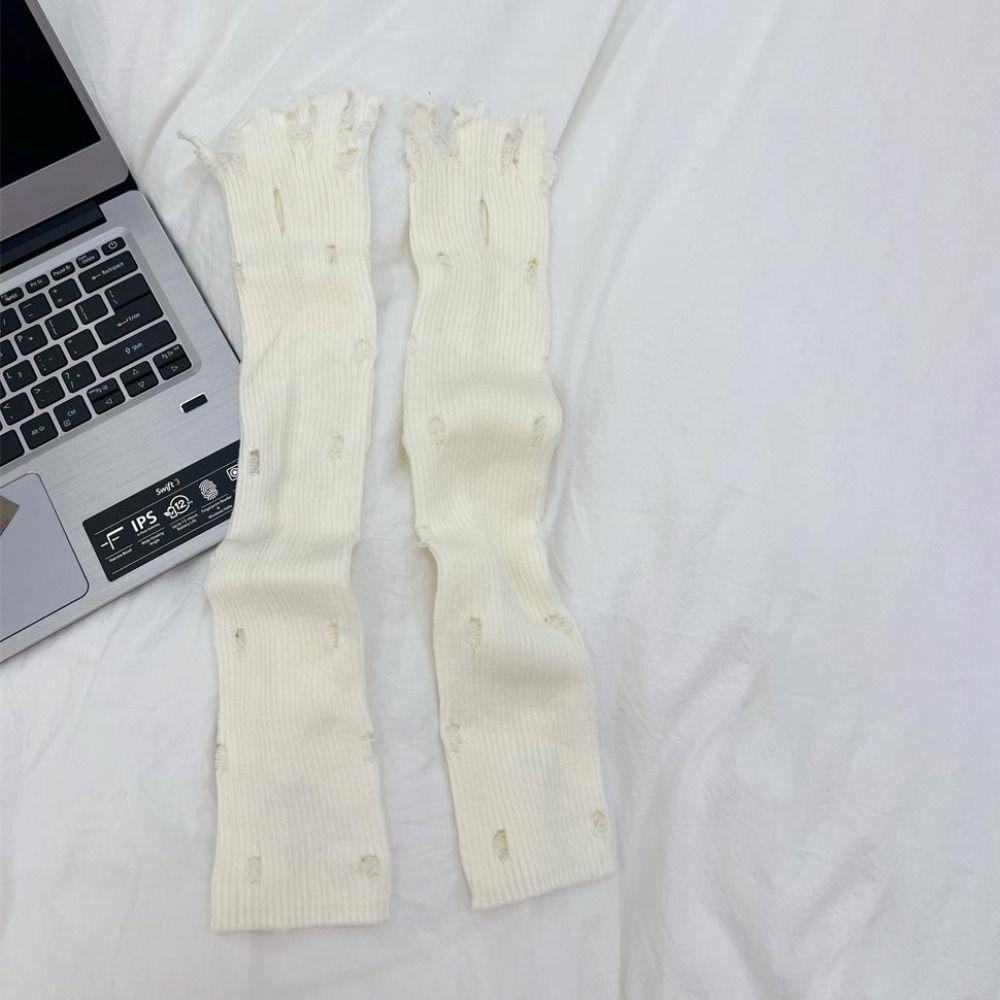 

Harajuku Solid Color Long Mittens Korean Style Knitted Warm Sleeves Clothing Accessories білий