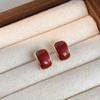 Korean Red Arc C Shaped Stud Earrings for Women Simple Enamel Glaze Geometry Curved Ear Jewelry Friend Christmas Gift