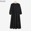 ZANZEA Abito Musulmano Casual da Donna con Scollo Rotondo, Manica Lunga Larga