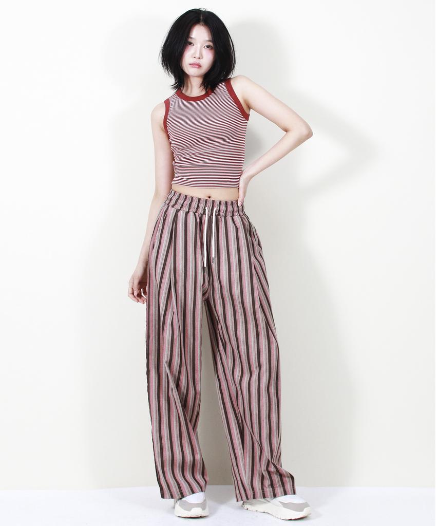 Deumakeu Vintage Stripe Wide Pants Dusty Pink